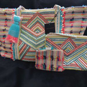 America & Beyond beaded tote bag